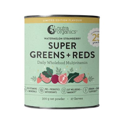 Nutra Organics Super Greens + Reds Powder | Watermelon Strawberry